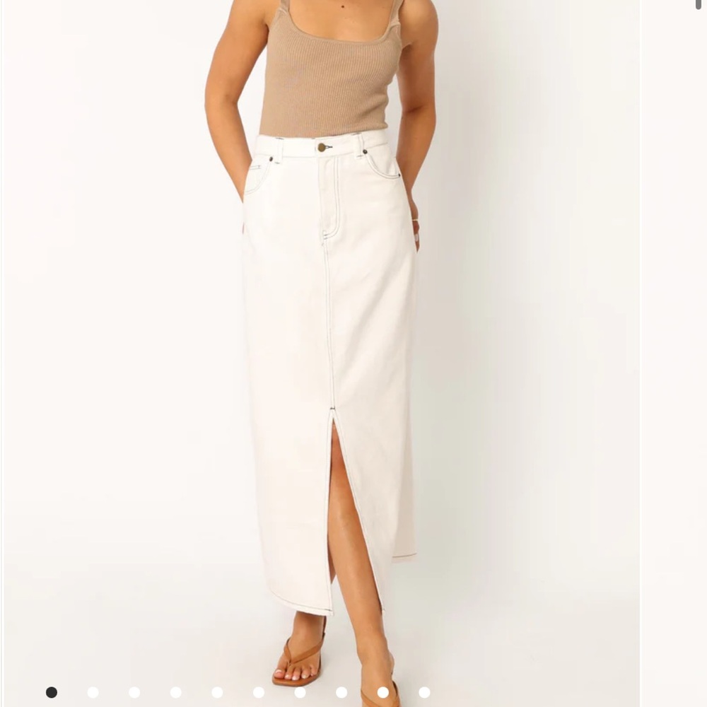 Petal & Pup Cream Midi Denim Skirt with Front Slit